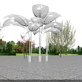 Modern White Leaf Shaped Pergola Structure In Outdoor Park Square With Trees 3d model