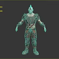 Detailed Fierce Warrior Character With Spiked Helmet Spiked Armor And Red Orange Striped Outfit