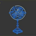 Golden Decorative Armillary Sphere With Brown Marble Base And Ornate Details