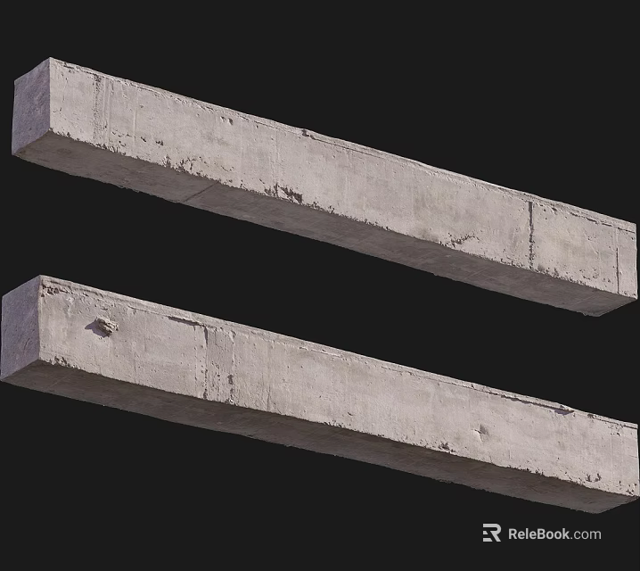 Two Gray Concrete Columns With Textured Surface And Small Damages On Black Background 3d model 