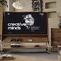 Modern Living Room TV With Wooden Stand Decorative Plants And Wall Art