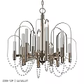 Modern Silver Metal Chandelier With Illuminated Bulbs And Hanging Crystal Beads