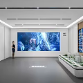 Modern Exhibition Hall With Large Dynamic Screen Model Display And Information Charts 3d model