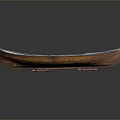 Vintage Wooden Water Transport Boat With Blue Edges And Interior Structure