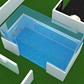 Cartoon Scene Layout With Curved Path Blue Pool And Colorful Plants