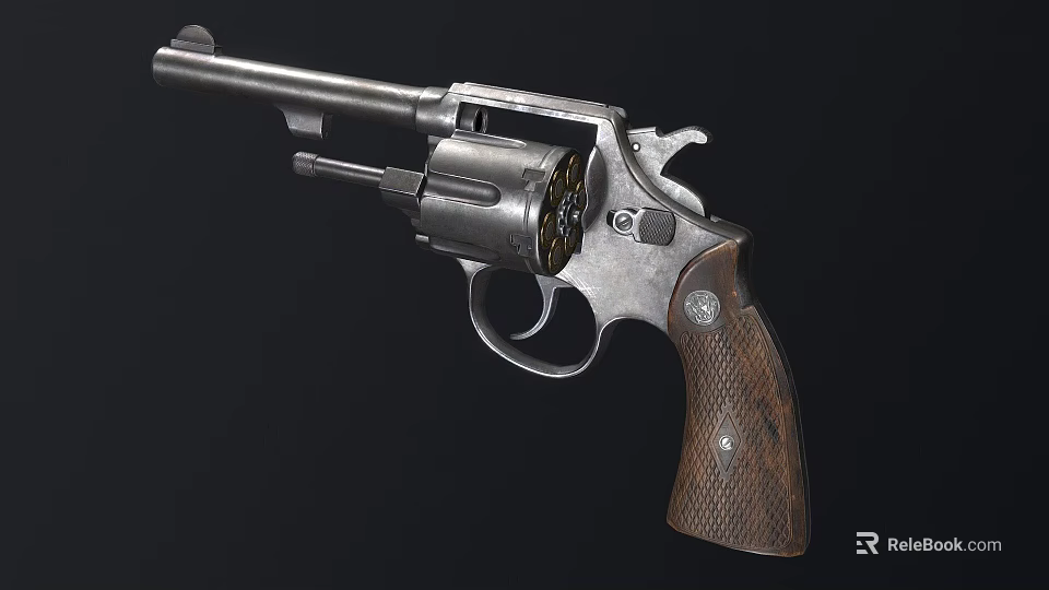 Vintage Revolver Firearm Featuring Metal Barrel Wooden Grip And Revolver Cylinder Design 3d model 