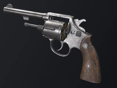 Vintage Revolver Firearm Featuring Metal Barrel Wooden Grip And Revolver Cylinder Design 3d model