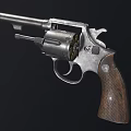 Vintage Revolver Firearm Featuring Metal Barrel Wooden Grip And Revolver Cylinder Design