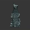 Green Dress Shaped Sculpture With Layered Striped Skirt And Artistic Carving Details
