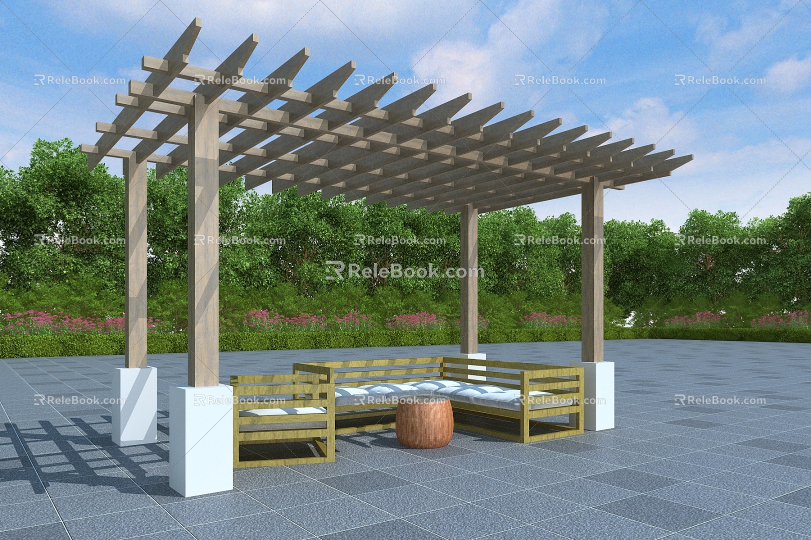 Flower Rack Vine Rack Corridor Rack Wooden Flower Rack 3d model