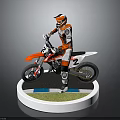 Woman In Orange White Outfit Riding Dirt Bike On Green Grass Base With Blue Lines