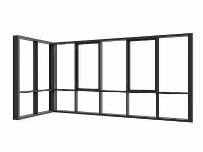 Modern Floor to Ceiling Windows Design With Black Frames And Glass Panels 3d model