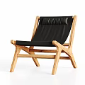 Wooden Frame Lounge Chair With Black Cushion And Multiple Angles 3d model