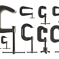 Various C Clamps as Essential Hardware Tools in Different Sizes and Styles 3d model
