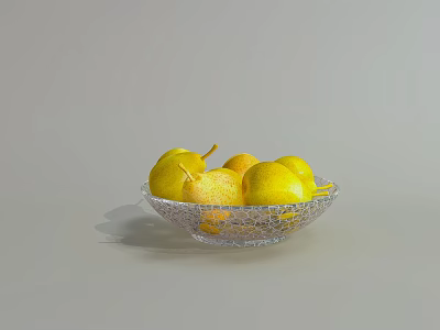 Ceramic Bowl With Textured Surface Filled With Fresh Yellow Pears On Light Background 3d model