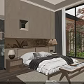 Cozy Homestay Guest Room Featuring Comfortable Bed Large Window Natural View And Decorative Painting