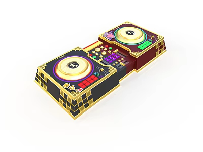 Professional Electronic DJ Controller With Dual Turntables Colorful Buttons Gold Accents And Black Frame 3d model