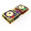 Professional Electronic DJ Controller With Dual Turntables Colorful Buttons Gold Accents And Black Frame