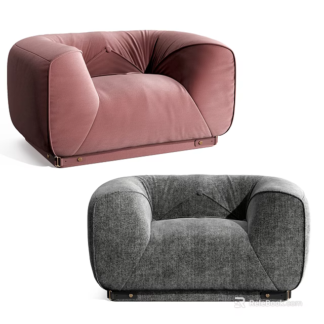 Modern Single Sofa in Pink and Gray Upholstered Cozy Design for Comfortable Seating 3d model