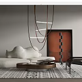 White Cloud Shaped Sofa And Round Coffee Table Set With Black Chair Hanging Lamps