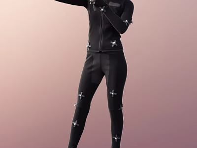Child Wearing Black Bodysuit With Star Patterns Against Gradient Pink Brown Background 3d model