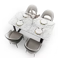 Dining Table Set With Black Metal Frame Grey Upholstered Chairs And Decorative Vase Plates
