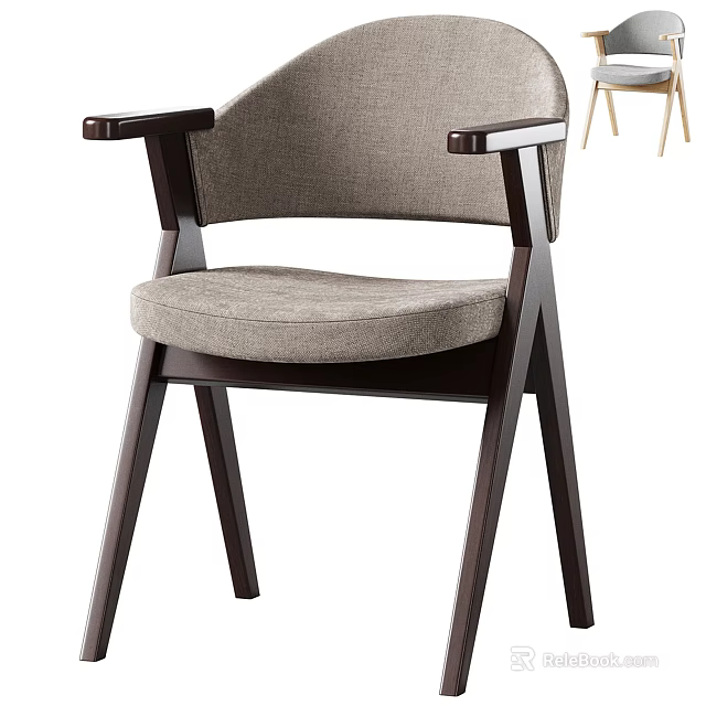 Modern Leisure Accent Chair With Dark Wood Arms Legs Light Gray Fabric Upholstered Seat Backrest 3d model 