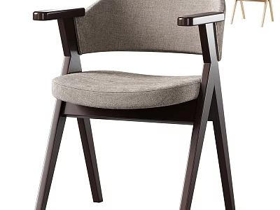 Modern Leisure Accent Chair With Dark Wood Arms Legs Light Gray Fabric Upholstered Seat Backrest 3d model