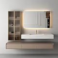 Modern Bathroom Vanity with Lighted Mirror Marble Countertop and Golden Frame Storage Cabinet