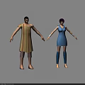 Two 3D Characters Male Female in Striped Robe Dress and Stockings Standing with Arms Outstretched