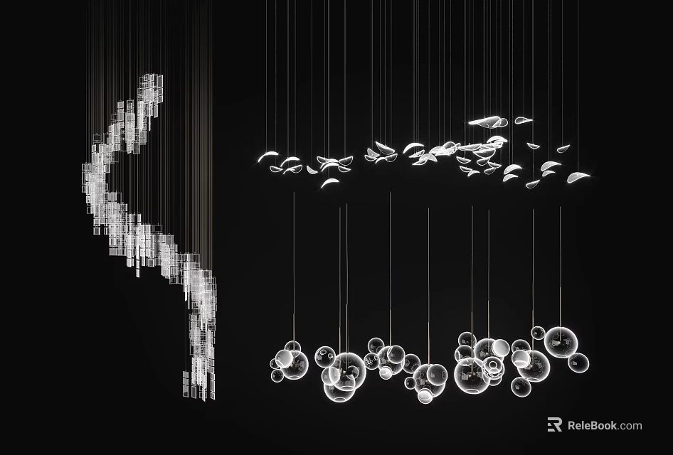 Contemporary Chandeliers Featuring Diverse Glass Shapes And Artistic Hanging Styles 3d model 