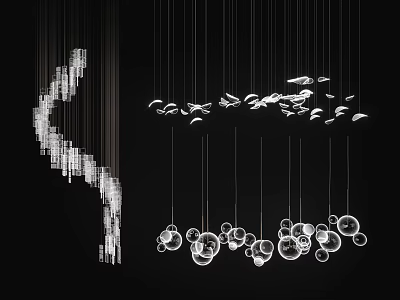 Contemporary Chandeliers Featuring Diverse Glass Shapes And Artistic Hanging Styles 3d model