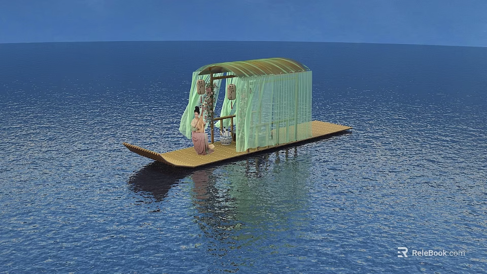 Interactive Area on Floating Water Platform with Transparent Canopy and Person 3d model 