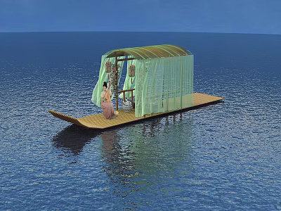 Interactive Area on Floating Water Platform with Transparent Canopy and Person 3d model