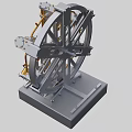 Industrial Equipment With Circular Frame And Gold Cylindrical Metal Parts On Square Base