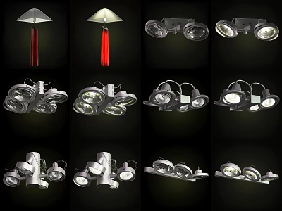 Various Modern Chandelier Designs With Metal Frames And Red Tassels On Black Background 3d model