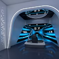 Futuristic Exhibition Hall With Circular LED Lights Starry Floor And Digital Screens