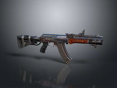 Modern Tactical Assault Rifle With Wooden Stock Metal Components And Magazine 3d model