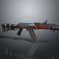 Modern Tactical Assault Rifle With Wooden Stock Metal Components And Magazine