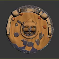 Cartoon Scene with Stone Arch Orange Lava Pool and Blue Glowing Runes Around Central Altar