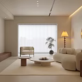 Quiet and ancient style living room sofa coffee table combination three-person sofa carpet leisure chair decorative painting 3d model