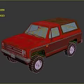 Vintage Red SUV With Brown Roof And Off Road Tires Design