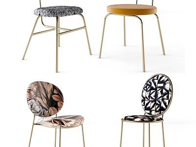 Modern Accent Chairs With Gold Metal Legs And Stylish Patterned Upholstery Design 3d model