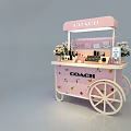 COACH Pink Mobile Cart with Beauty Products Skincare and Floral Decoration on White Wheels
