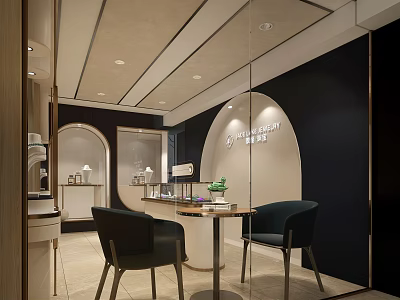 Elegant Jewelry Store Interior Design With Display Cases Soft Lighting Glass Partitions And Comfortable Chairs 3d model