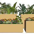 Modern Golden Rectangular Flower Planters With Green Plants And Colorful Flowers