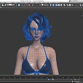 Female Game and Movie Character Standing in Black Bikini Pose 3D Model with Short Hair