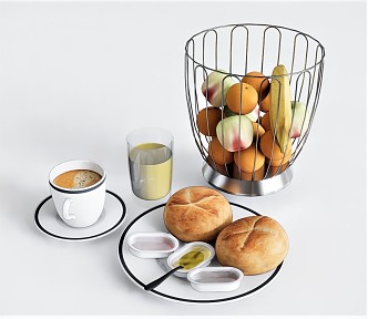 Modern fruit vegetable banana bread coffee fruit basket 3d model