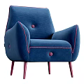 Stylish Blue Single Sofa With Red Stitching Button Details And Red Legs 3d model