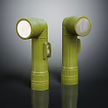 Two Green Vintage Flashlights With Plastic Body And Round Illuminated Lampshade